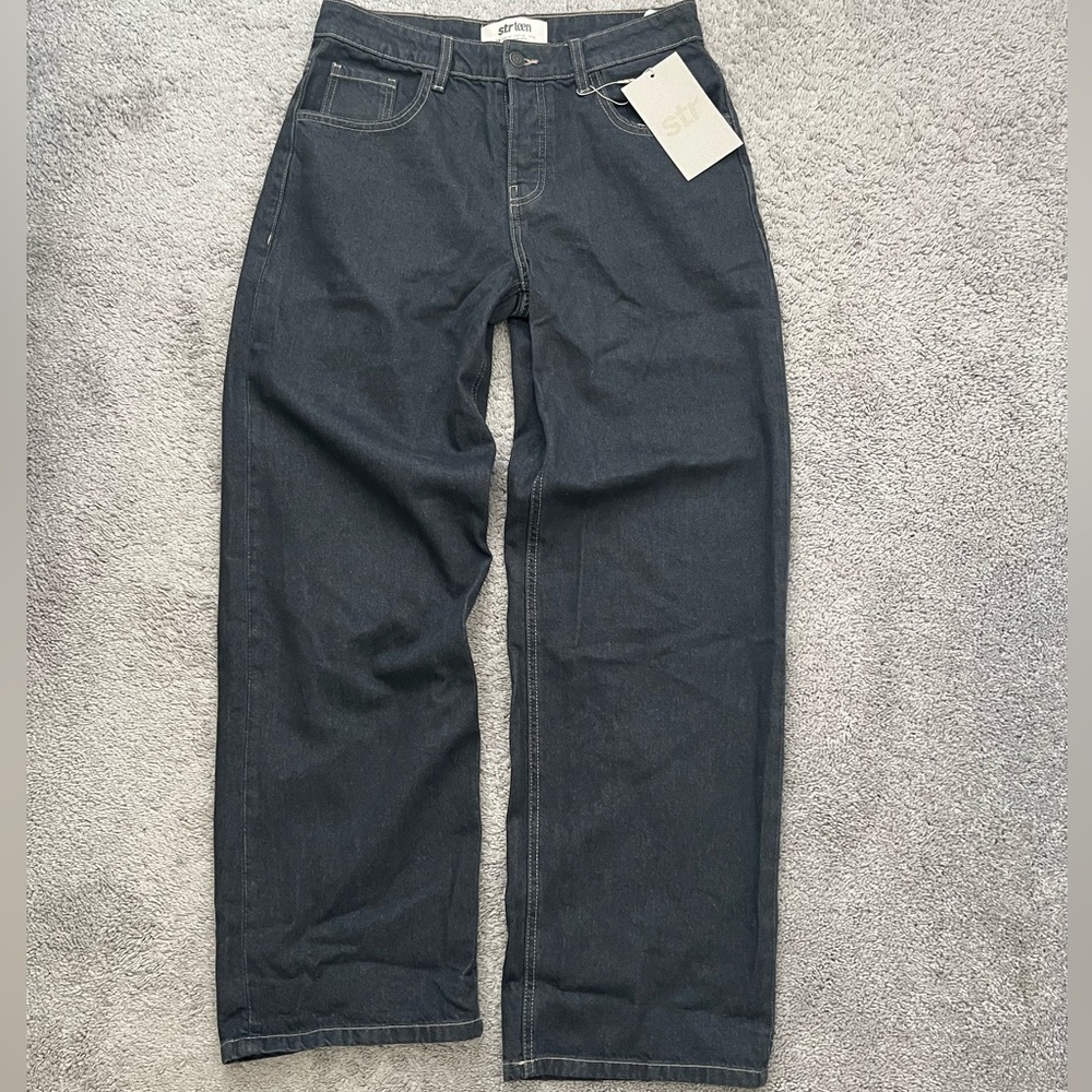 Dark Grey Baggy Mid-Rise Jeans